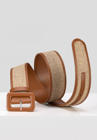 Rattanowy pasek wykończony camelową skórą