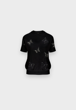 Czarna dzianinowa bluzka z motywem motyli