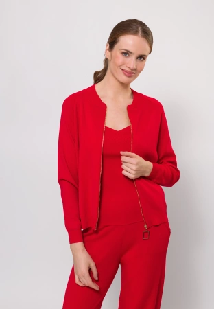 Czerwony kardigan z ozdobnym suwakiem