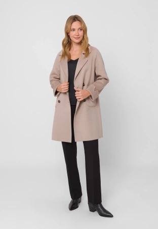 Beżowy dwurzędowy płaszcz 100% wełna