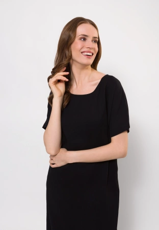 Długa czarna sukienka z lnem i wiskozą