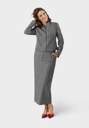 Długa spódnica w jodełkę z domieszką wełny