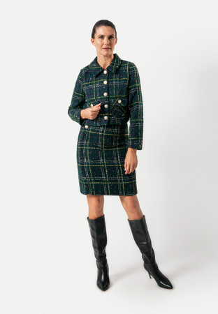 Zielony krótki żakiet w kratę z odpinaną kokardą