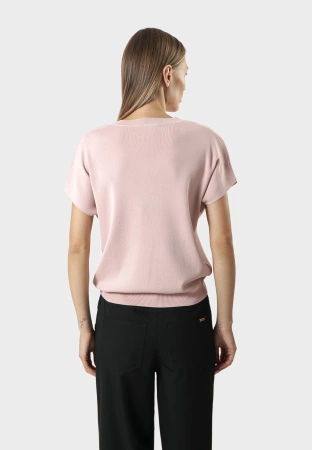 Różowa dzianinowa bluzka z wiskozą