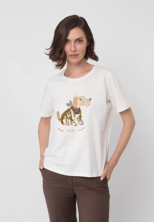 Bawełniany t-shirt ecru z aplikacją