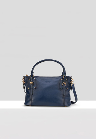 Granatowa skórzana torebka z ozdobnym zapięciem