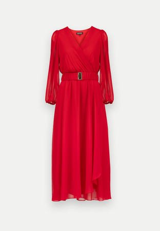 Czerwona sukienka z kopertowym dekoltem