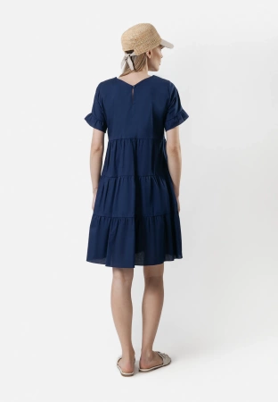 Bawełniana granatowa sukienka z falbanami