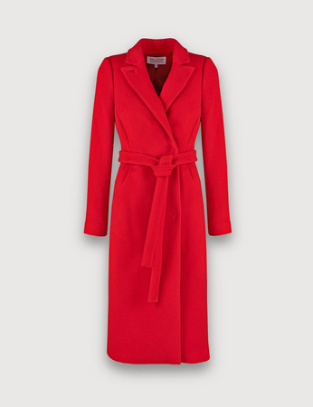 Wełniany czerwony płaszcz z kaszmirem