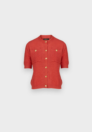 Koralowy sweterek z ramii i bawełny