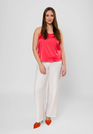 Koralowy satynowy top na cienkich ramiączkach