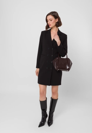 Brązowa lakierowana torebka z saszetką