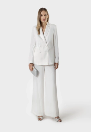 Wiskozowe spodnie z lnem w kolorze ecru