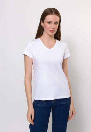 Biały bawełniany t-shirt w serek