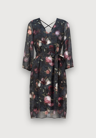 Sukienka w kwiaty z dekoltem na plecach w 100% z wiskozy