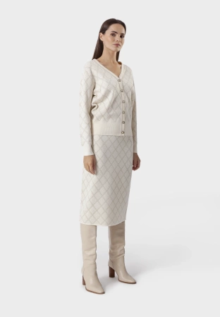 Beżowa dzianinowa spódnica ze złotą nitką