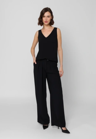 Czarne szerokie spodnie z zakładkami