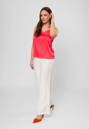 Koralowy satynowy top na cienkich ramiączkach
