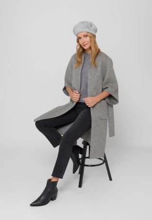 Szary wełniany płaszcz z wiązaniem