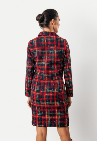 Czerwony krótki żakiet w kratę z odpinaną kokardą
