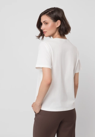 Bawełniany t-shirt ecru z aplikacją