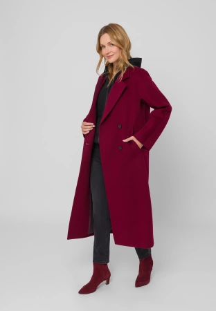 Dwurzędowy bordowy płaszcz 100% wełna