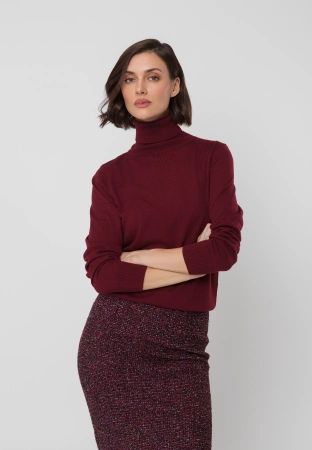 Bordowy cienki golf z wełną