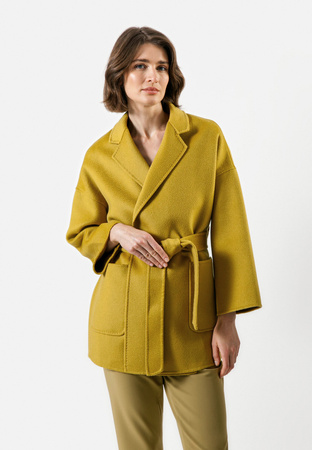 Krótki oliwkowy płaszcz double face 100% wełna
