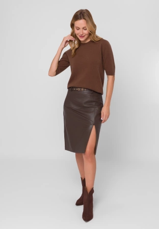 Brązowa skórzana spódnica