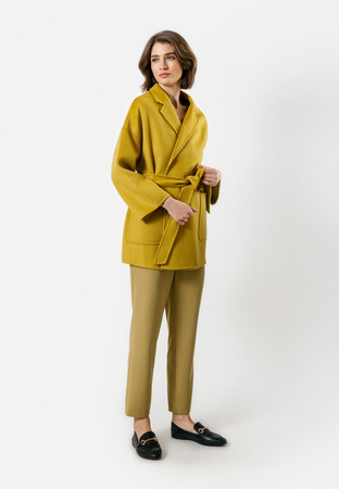 Krótki oliwkowy płaszcz double face 100% wełna