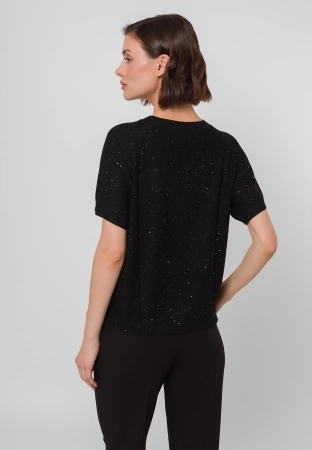 Czarna dzianinowa bluzka z drobnymi cekinami