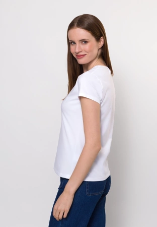 Biały bawełniany t-shirt w serek