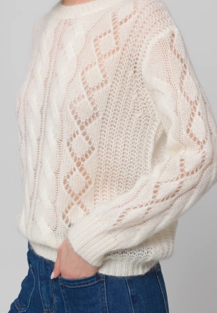 Ecru sweter z ażurowym splotem