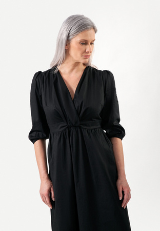 Czarna bawełniana sukienka z drapowaniem