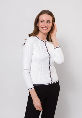 Ażurowy kardigan z ozdobnymi guzikami w kolorze ecru