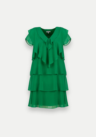 Zielona zwiewna sukienka z falbanami