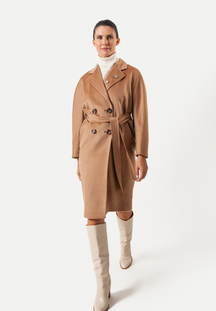 Camelowy dwurzędowy płaszcz 100% wełna