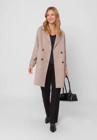 Beżowy dwurzędowy płaszcz 100% wełna