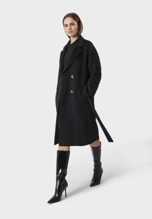Czarny dwurzędowy płaszcz 100% wełna