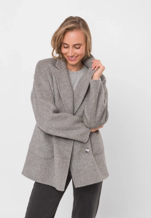 Szara dwurzędowa kurtka 100% wełna