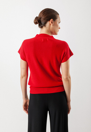 Dzianinowa czerwona bluzka z kimonowym rękawem