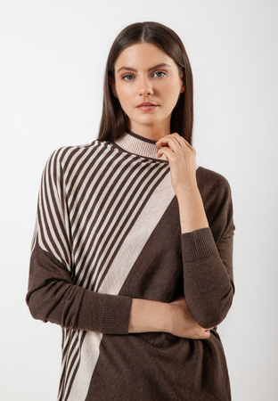 Asymetryczna tunika w brązowe paski