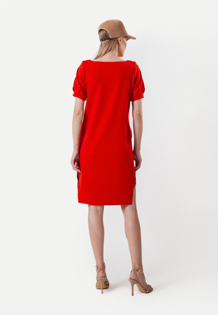 Czerwona bawełniana sukienka z kieszeniami