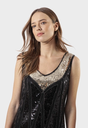 Cekinowa sukienka z frędzlami bez rękawów