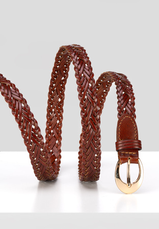 Brązowy pleciony pasek 100% skóra