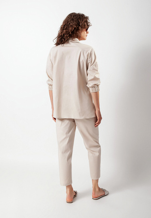 Beżowe popelinowe spodnie z krótszą nogawką