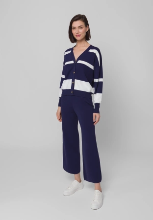 Granatowe spodnie z dzianiny z szeroką nogawką