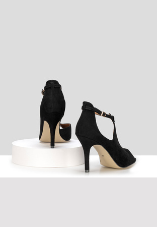 Eleganckie czarne szpilki z zamszu