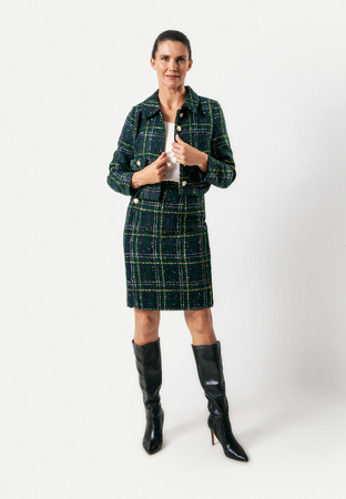 Zielony krótki żakiet w kratę z odpinaną kokardą