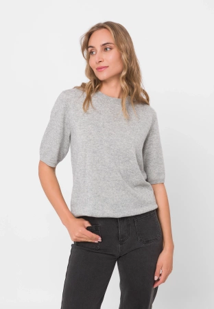 Szara bluzka z wełny merino i kaszmiru